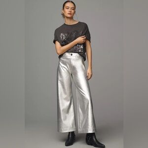 NWT Anthropologie‎ Maeve The Ettie High-Rise Crop Wide-Leg Pants Metallic